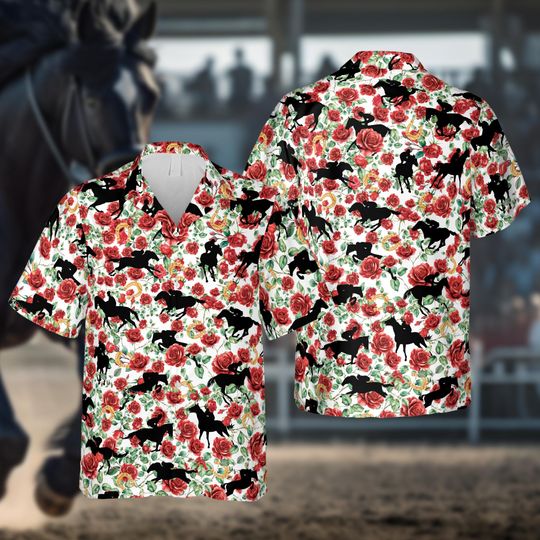 Discover Run For The Roses Shirt, Horse Racing Hawaiian Shirt, Kentucky Derby Day Button Shirt, Horse And Rose  Derby Gift