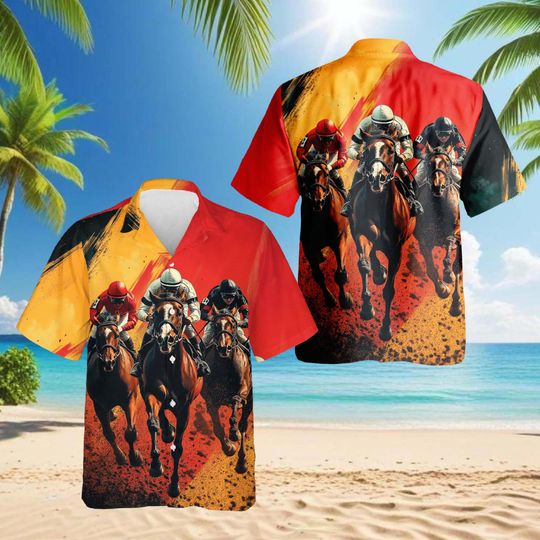 Discover Rustic Racing Horse Hawaiian Shirt, Western Horse Aloha Shirt for Men Women Youth, Wild Stallion Button-Up, Country Cowboy Summer Top, S-5XL