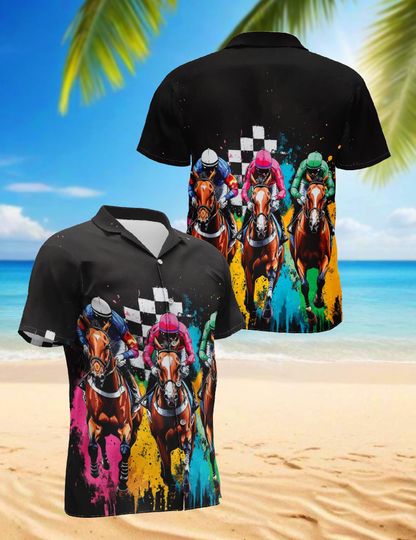 Discover Horse Racing Hawaiian Shirt, Jockey Derby Aloha Shirt, Colorful Horse Race Shirt, Horse Racing Fan Shirt, Kentucky Derby Style Shirt