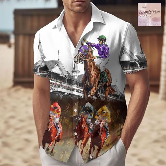 Discover Horse Racing Button Up Shirt, Horse Racing California Hawaiian Shirt, Cool Horse Lover Gifts, Horse Shirt , Horse Summer Beach Gifts