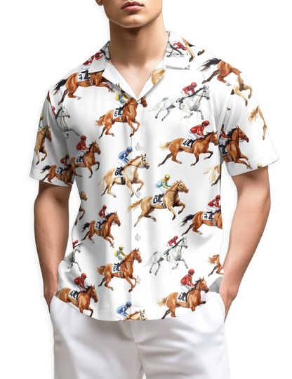 Discover Racehorses Hawaiian Shirt, Horse Racing Aloha Button Down, Equestrian Summer Beach Shirt for Men Women S5XL