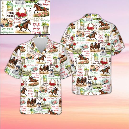 Discover Vintage Horse Racing Derby Hawaiian Shirt, Retro Kentucky Day Jockey Pattern Button Up, Classic Equestrian Sport Apparel, Horse Gift for Men