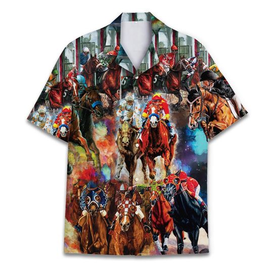 Discover Funny Horse Racing Hawaiian Shirt, Tropical Button Down