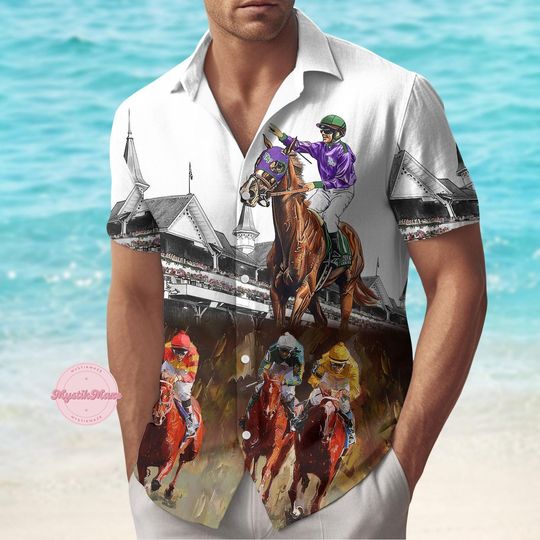 Discover Horse Racing Button Shirt, Horse Hawaiian Shirt, Tropical Summer Shirt, Aloha Vibes Shirt, Family Vacation Shirt, Gift For Husband