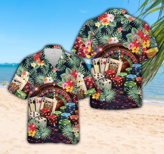 Discover Casino Hawaiian Shirt, Gambling Aloha Button Down Shirt, Colorful Carnival Shirt, Poker Dice Roulette Tropical Shirt For Men Women