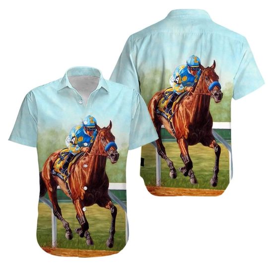 Discover Horse Racing Hawaiian Shirt, Jockey & Thoroughbred Art Aloha Shirt