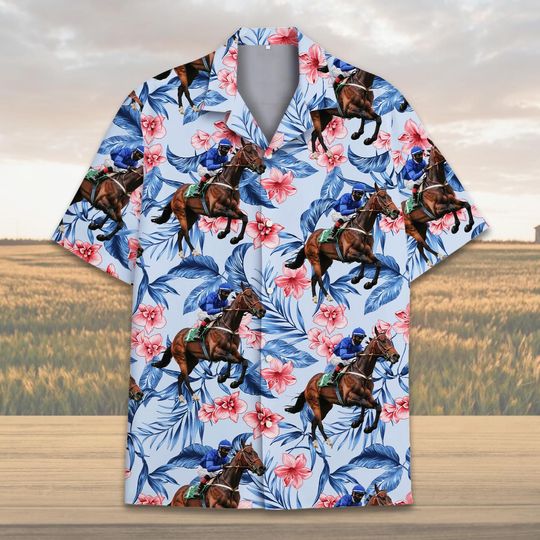 Discover Tropical Horse Racing Hawaiian Shirt For Men Women Youth, Horse Racing Hawaiian Shirt Short Sleeve Button Down, Funny Horse Gifts For Men