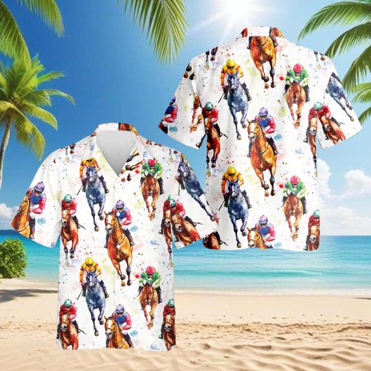 Discover Horse Racing Hawaiian Shirt for Men, Jockey Aloha Shirt, Horse Lover Hawaiian Shirt, Equestrian Shirt, Racing Horse Summer Beach Button Up