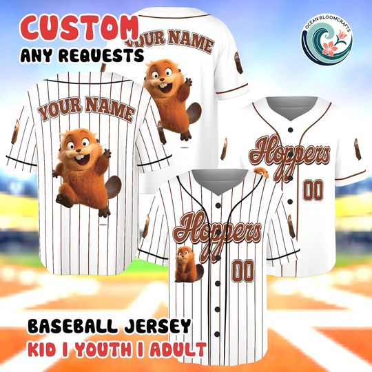 Discover Hoppers Disney Baseball Jersey, Custom Name Number Shirt, Pixar Hoppers Movie Apparel, Personalized Beaver Fan Tee, OceanBloomCrafts Shirt