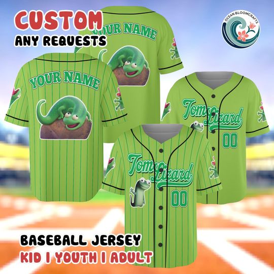 Disney Lizard Baseball Jersey, Custom Lime Green Gecko Shirt, Personalized Reptile Fan Gift, Funny Lizard On Rock Jersey, Custom Name Number