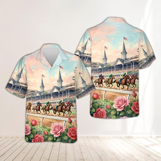 Discover Kentucky Derby Hawaiian Shirt, Churchill Downs Horse Racing Shirt, Jockey Horse Race Button Up, Derby Day Roses Shirt, Horse Lover Gift