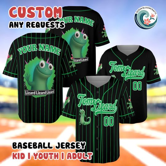 Disney Lizard Baseball Jersey, Custom Name Number Shirt, Funny Gecko Reptile Fan Gift, Personalized Green Lizard Jersey
