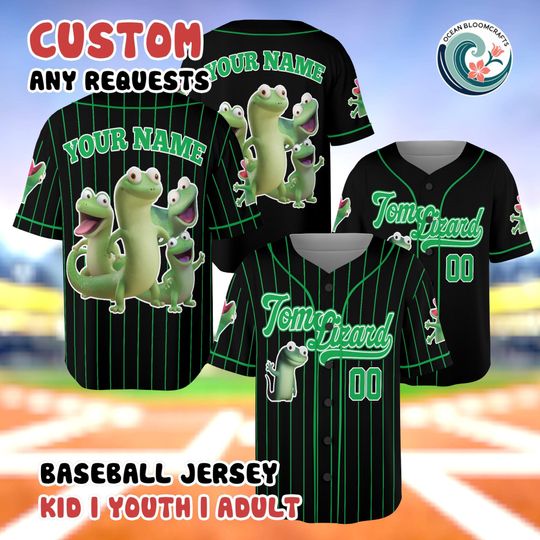 Discover Green Disney Lizard Baseball Jersey, Personalized Funny Reptile Shirt, Custom Geico Gecko Costume, Cute Anime Lizard Fan Gift