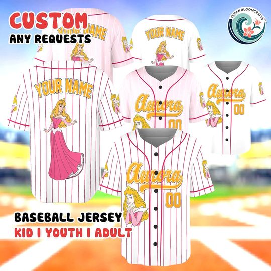 Custom Aurora Baseball Jersey, Personalized Sleeping Beauty Shirt, Disney Princess Fan Gift, Customized Name Number Jersey, Princess Outfit
