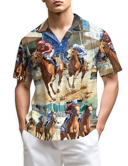 Discover Horse Racing Hawaiian Shirt, Jockey & Race Track Art, Summer Aloha Shirt