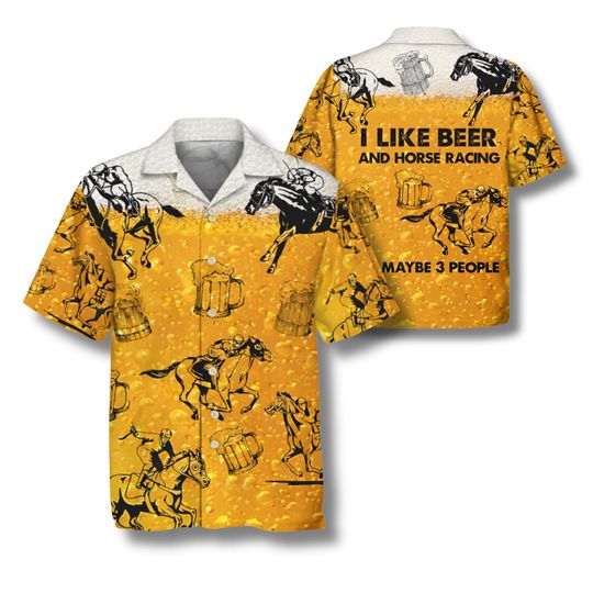 Discover Funny Beer Horse Racing Hawaiian Shirt Aloha Button Up Mens Unisex Party Vacation Gift