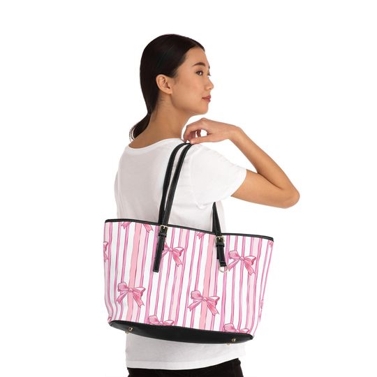 Discover Pink Coquette Bows PU Leather Tote Bag for Women
