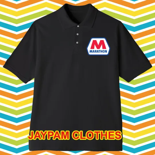 Discover Marathon Oil Gas Men's Printed Black Polo