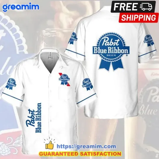 Pabst Blue Ribbon White Casual Hawaiian Shirt