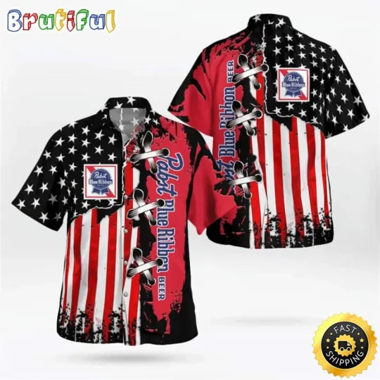 Discover Pabst Blue Ribbon Beer Hawaiian Shirt US Flag Independence Day 4th Of July