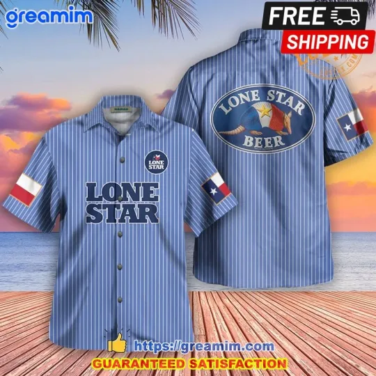 Discover Lone Star Beer Vintage Stripes Blue Hawaiian Shirt