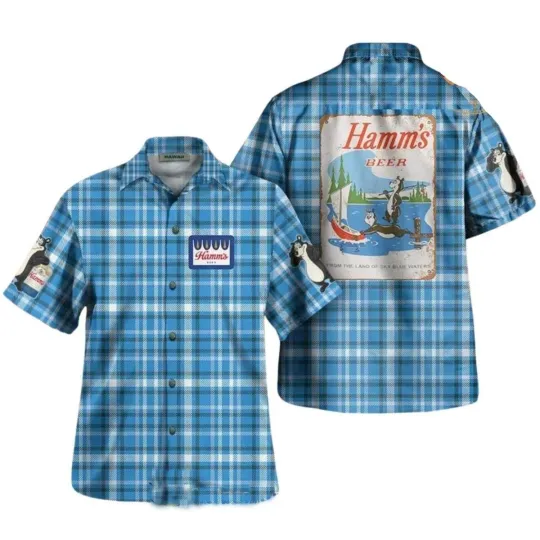 Discover Hamm8217s Beer Blue Stripe Casual Hawaiian Shir