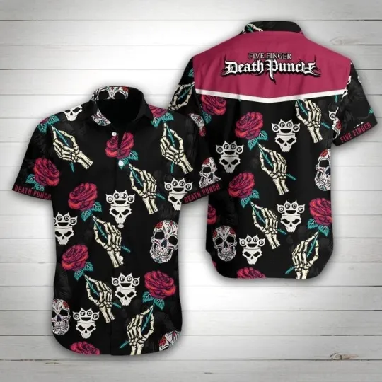 Discover Five Finger Death Punch Band Skull Rose Men Aloha Hawaiian Shirt Gift