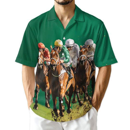 Discover Racing Horse Hawaiian Shirt, Horse Racing Aloha Shirt, Equestrian Button Down Summer Shirt Unisex S5XL