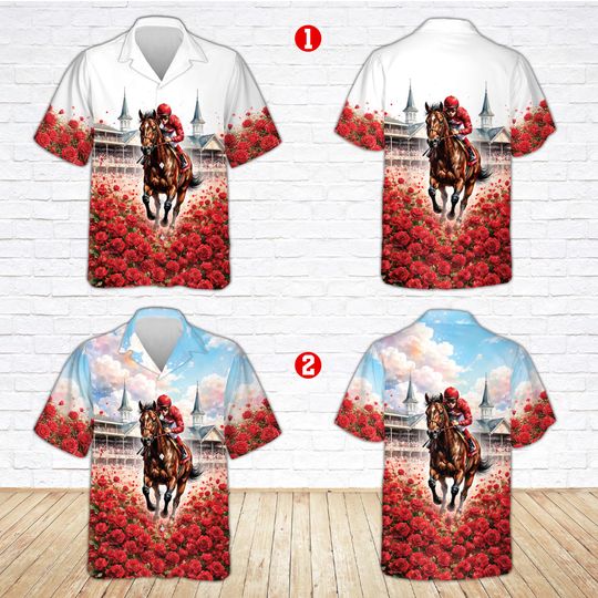 Discover Run for the Roses Kentucky Derby Shirt, Horse Racing Hawaiian Shirt, Derby Day Party Outfit, Jockey Horse Button Up, Horse Lover Gift