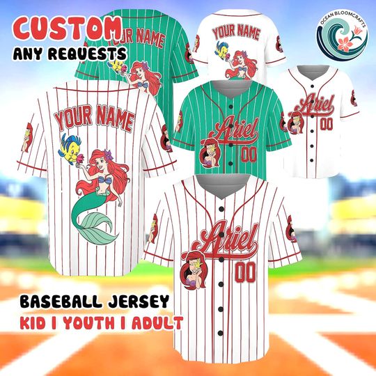 Discover Custom Ari Baseball Jersey, Personalized Little Mermaid Shirt, Disney Princess Outfit, Ari Flounder Gift, Custom Name Number, Beach Trip