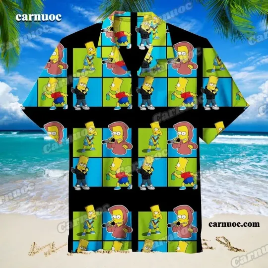 Discover The Simpsons Blue Green Hawaiian Shirt Tropical Hawaiian Shirt Summer Beach