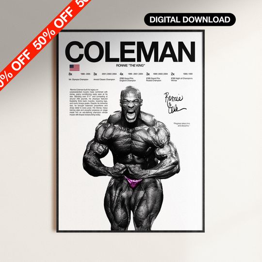Discover Ronnie Coleman Poster, Bodybuilding Wall Print, Mr Olympia Poster, Bodybuilder Digital Print, Gym Fitness Motivation Decor Gift, Gym Art
