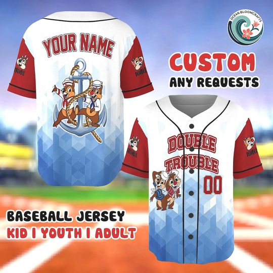 Discover Custom Chip n Dale Baseball Jersey, Double Trouble Sailor Shirt, Personalized Name Number, Disney Cruise Trip, Anchor Sailor Gear