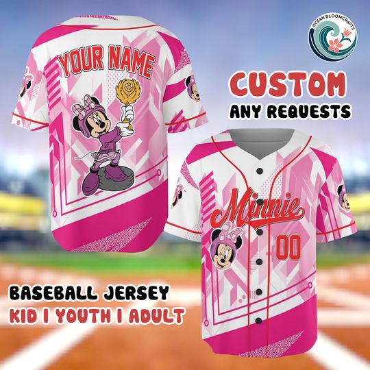 Discover Custom Disney Minnie Mouse Baseball Jersey, Pink Geometric Shirt, Personalized Name Number, Soccer Trophy Fan, Disney Family Trip Gear