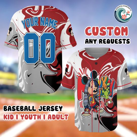 Discover Custom Disney Mickey Mouse Baseball Jersey, Graffiti Streetwear Shirt, Marble Tie Dye Shirt, Personalized Name Number, Disney Family Trip