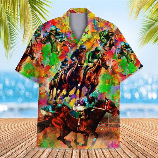 Discover Horse Racing Hawaiian Shirt For Men Women Youth, Horse Racing Shirt Short Sleeve Button Down, Funny Horse Gifts For Men
