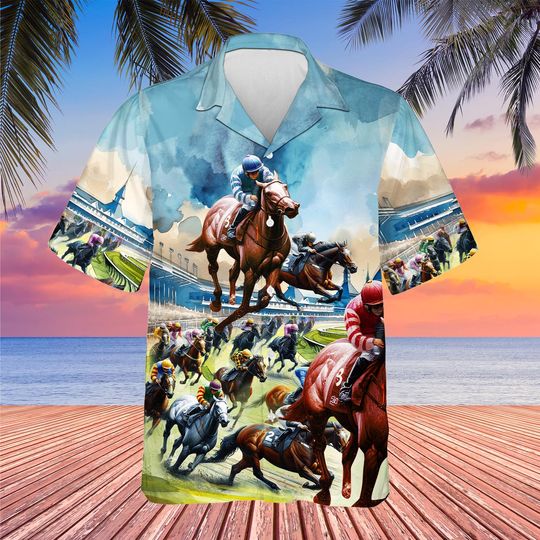 Discover Horse Racing Hawaiian Shirt For Men Women Youth, Horse Racing Shirt Short Sleeve Button Down, Funny Horse Gifts For Men