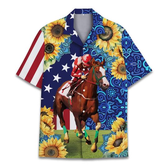 Kentucky Derby Horse Racing Hawaiian Shirt, Men's Aloha Summer Style