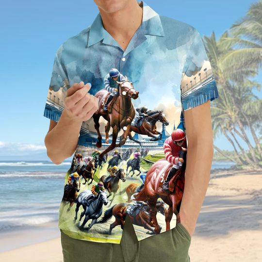 Discover Horse Racing Hawaiian Shirt For Men Women Youth, Horse Racing Shirt Short Sleeve Button Down, Funny Horse Gifts For Men