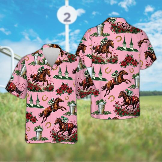 Discover Vintage Classic White Horse Racing Hawaiian Shirt, Jockey Performance Pattern, Equestrian Button Down, Derby Day Apparel, Horse Lover Gift