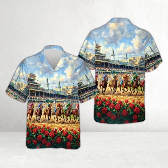 Discover Run for the Roses Hawaiian Shirt, Kentucky Derby Horse Racing Shirt, Churchill Downs Derby Day Shirt, Horse Race Party Shirt, Derby Outfit