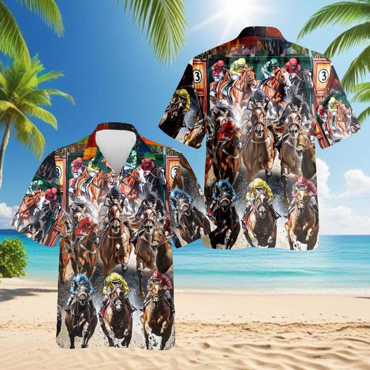 Discover Horse Racing Hawaiian Shirt, Jockey Race Aloha Shirt, Thoroughbred Racing Shirt, Horse Lover Gift, Unisex Summer Shirt S5XL