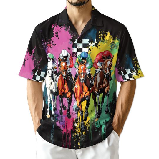 Discover Horse Racing Hawaiian Shirt, Kentucky Derby Aloha Style, Jockey Art Print