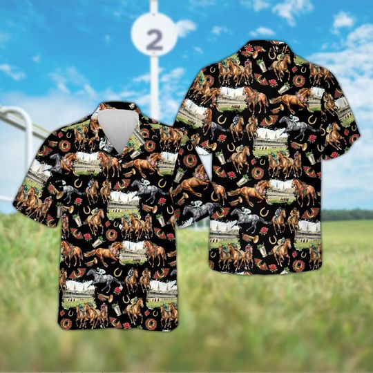 Discover Vintage Horse Racing Hawaiian Shirt, Kentucky Derby Day Thoroughbred Button Up, Retro Equestrian Sport Apparel, Gift for Horse Racing Lovers
