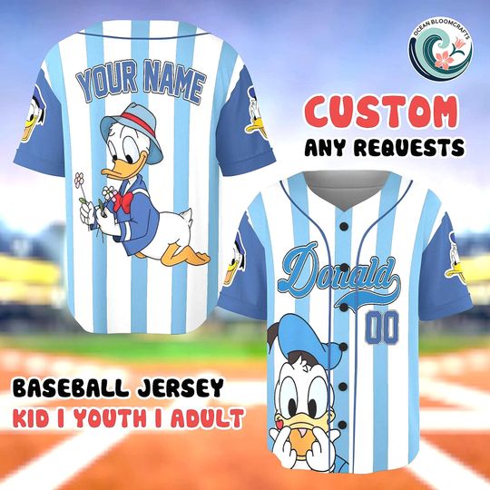 Discover Donald Duck Disney Baseball Jersey, Custom Name Number Donald Duck Shirt, Cute Disney Character