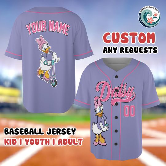 Discover Daisy Duck Disney Baseball Jersey, Custom Name Number Daisy Duck Shirt, Daisy Duck Gift Disney Baseball Shirt