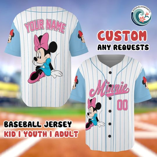 Discover Minnie Mouse Custom Name Number Baseball Jersey Disney Minnie Shirt Kids Youth Adult Minnie Baseball Jersey Cute Disney Character Gift