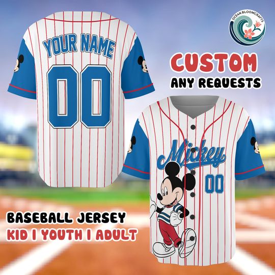 Discover Mickey Mouse Custom Name Number Baseball Jersey Disney Mickey Kids Youth Adult Baseball Shirt Cartoon Birthday Jersey