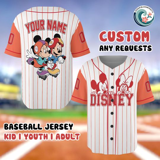 Discover Mickey and Minnie Mouse Custom Name Number Baseball Jersey Disney Couple Kids Youth Adult Birthday Baseball Shirt