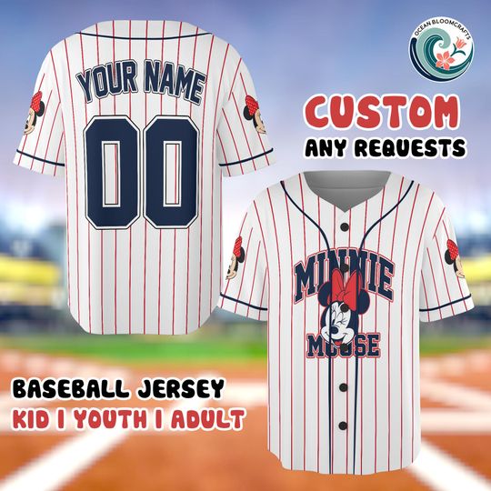 Discover Minnie Mouse Disney Baseball Jersey, Custom Name Number Baseball Jersey, Minnie Mouse Baseball Shirt, Minnie Mouse Disney Gift